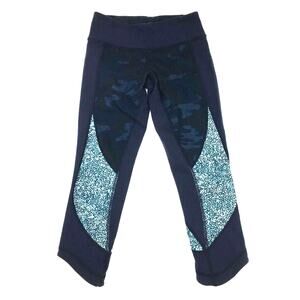 Lululemon Wunder Under Crop *Full-On Luon Blue Camo Camouflage Low Rise Size 2